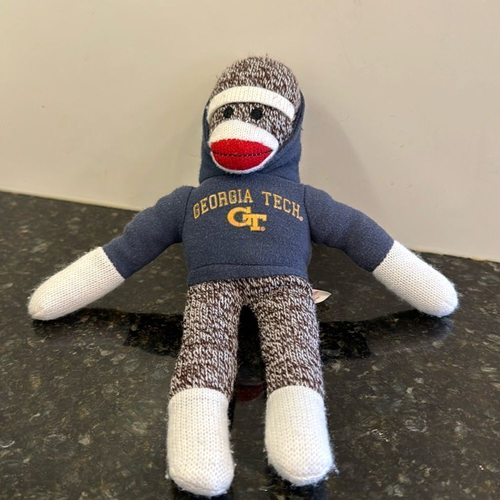 GEORGIA TECH YELLOW JACKETS 12” SOCK MONKEY W/ SCHOOL NAME, GT LOGO ON SHIRT*